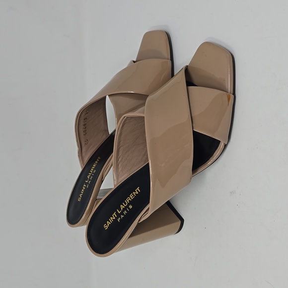 Saint Laurent Beige Patent Leather Lou Lou Mules Size 39 - Picture 3 of 7